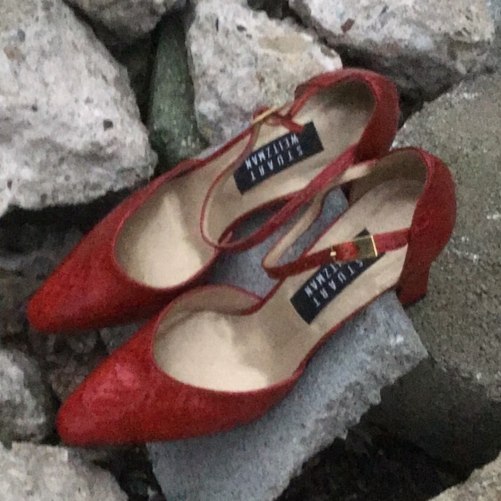 Stuart Weitzman Size 6 Red Textured Patent Shoes - image 2